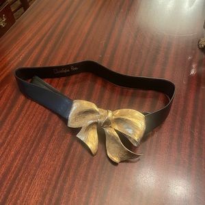 Christopher Ross leather belt with gold bow belt buckle 1983